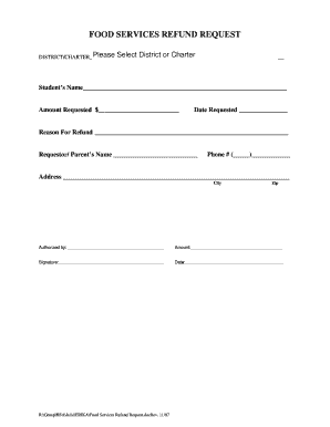 Food Services Refund Request Form