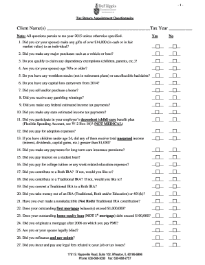 Tax Return Appointment Questionnaire