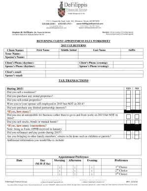 Returning Client Appointment Data Worksheet