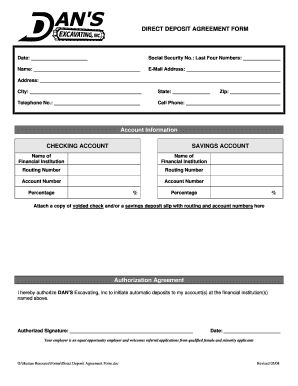 Direct Deposit Agreement Form