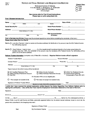 RSA 7 Notice of Final Deposit and Request for Refund
