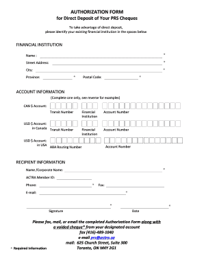 Direct Deposit Authorization Form