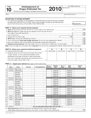 Oregon Form 10 Underpayment of Estimated Tax