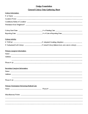 Dodge Foundation Colony Data Gathering Sheet