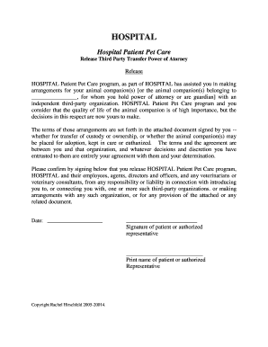 Hospital Patient Pet Care Release Form