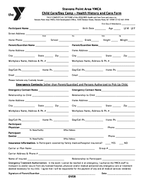 Child Care Health and Care Form