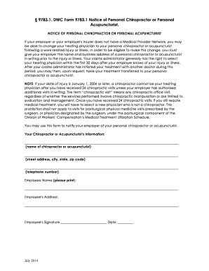 DWC Form 9783.1 Notice of Personal Chiropractor or Acupuncturist