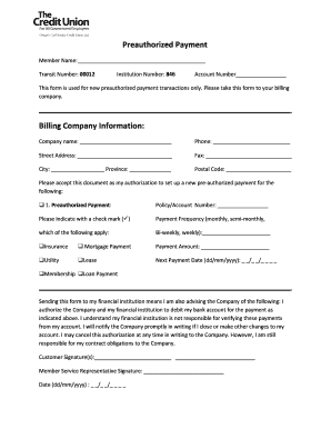 Preauthorized Payment Authorization Form