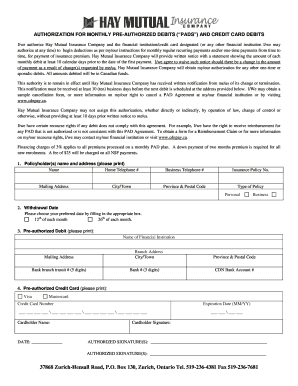 Authorization for Monthly Pre-Authorized Debits
