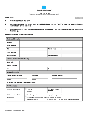SBI Canada Pre-Authorized Debit Agreement