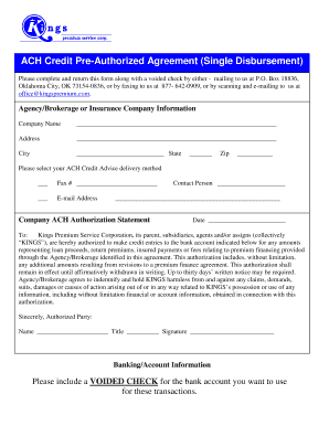 ACH Credit Pre-Authorized Agreement
