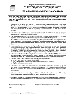Pre-Authorized Payment Application Form