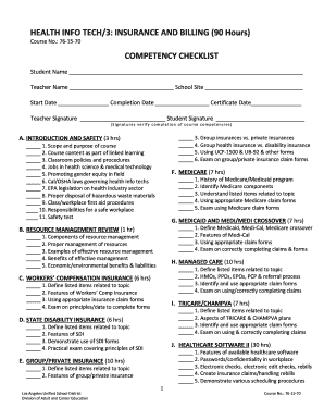 Health Insurance and Billing Competency Checklist