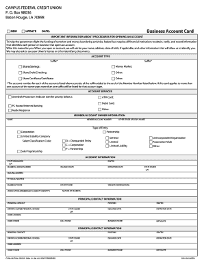 Business Account Card Application