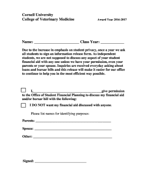 Cornell University Financial Aid Release Form