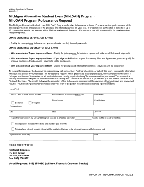 Michigan MI-LOAN Forbearance Request Form