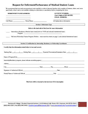 Request for Deferment/Forbearance of Medical Student Loans