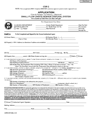 Alabama Small Flow Onsite Sewage Disposal System Application