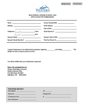 Federal Perkins Student Loan Forbearance Application