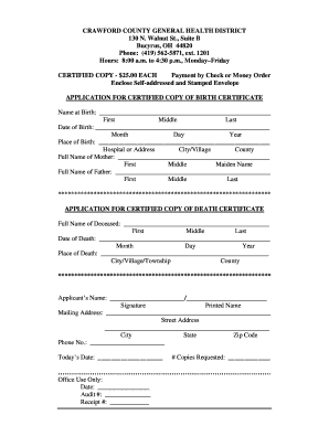 Application for Certified Copy of Birth and Death Certificate