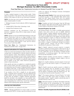 Michigan Business Tax Refundable Credits Form 4574