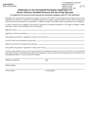 Addendum to Homestead Exemption Application