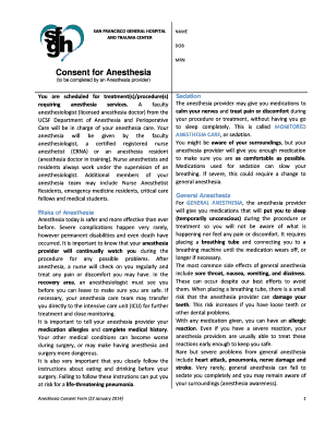 Consent for Anesthesia