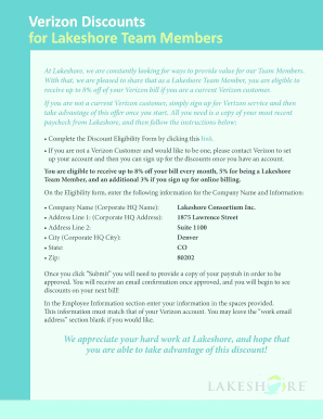 Lakeshore Verizon Discount Eligibility Form