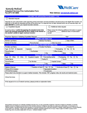 Kentucky Medicaid Outpatient Services Prior Authorization Form