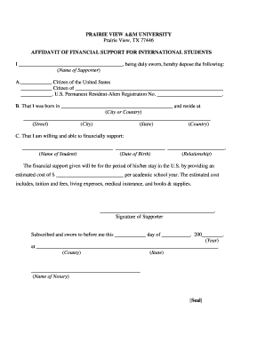 Affidavit of Financial Support for International Students