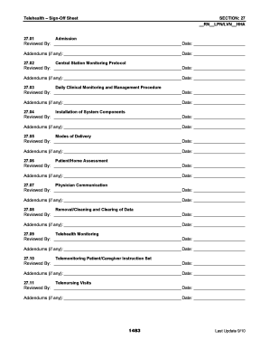 Telehealth Sign-Off Sheet