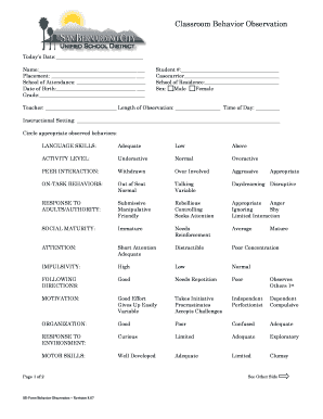 Classroom Behavior Observation Form