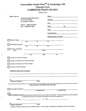 Convertible Health Plan Change Form