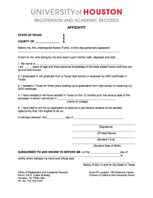 Texas Residency Affidavit for College Admission