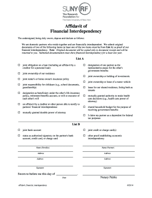 Affidavit of Financial Interdependency