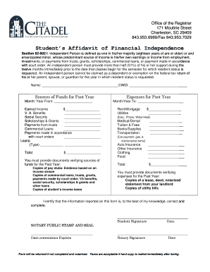 Student's Affidavit of Financial Independence