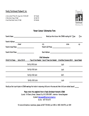 Parent Contact Information Form
