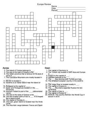 Europe Review Crossword Puzzle