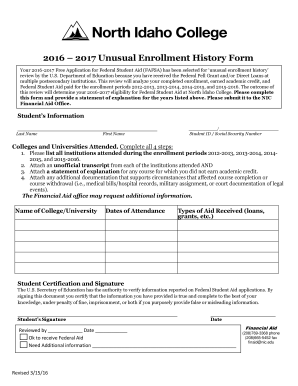 2016-2017 Unusual Enrollment History Form