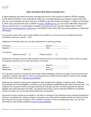 2016 Open Enrollment Waive Coverage Form