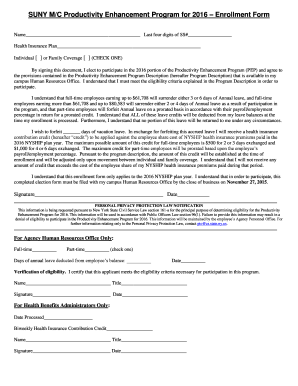 SUNY Productivity Enhancement Program Enrollment Form