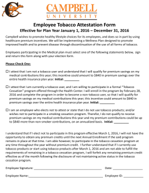 Employee Tobacco Attestation Form