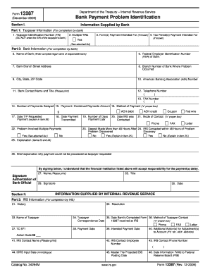 IRS Form 13287 Bank Payment Problem Identification