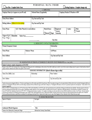 California State University Personal Data Form