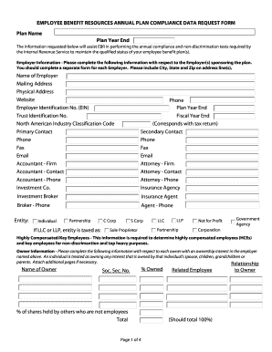 Employee Benefit Resources Annual Plan Compliance Data Request Form