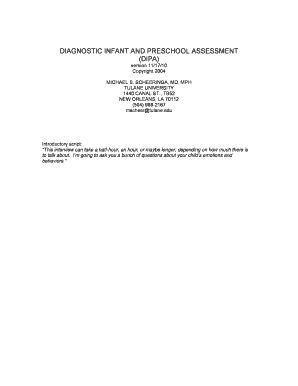 Diagnostic Infant and Preschool Assessment Form