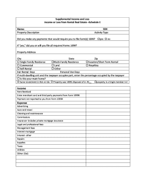 Supplemental Income and Loss Form