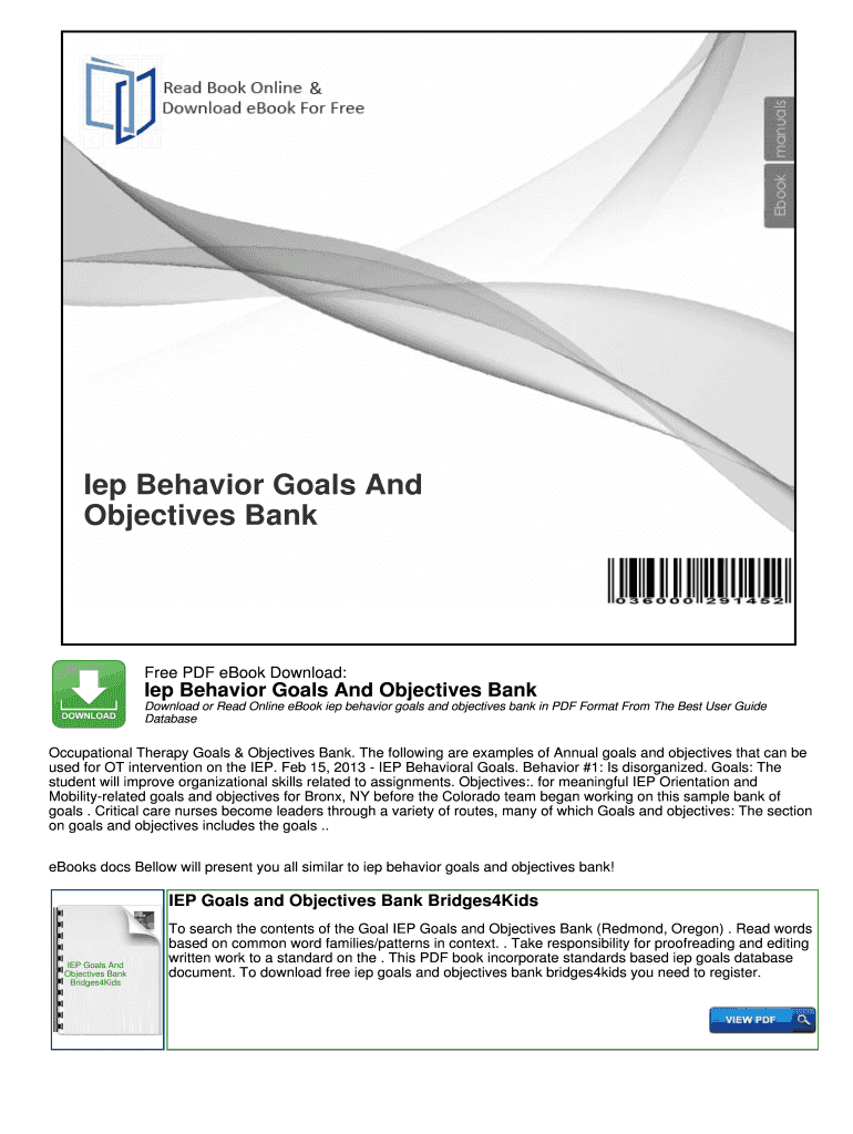 Fillable Online Iep Behavior Goals And Objectives Bank Fax Email Print