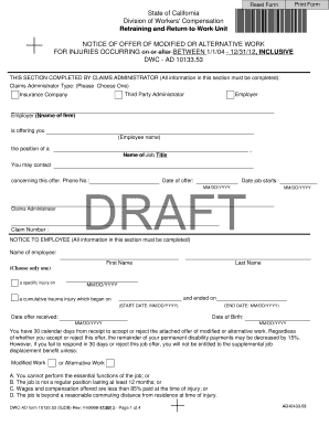 Notice of Offer of Modified or Alternative Work