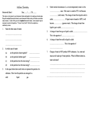 Kitchen Chemistry Homework Sheet